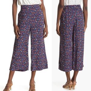 Madewell Women's Blue Floral Crop High-Waisted Wide Leg Casual Pants Size XS